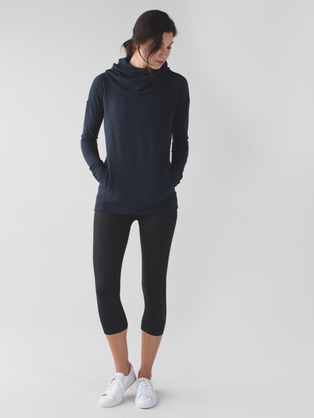 Lululemon Stress Less Hoodie – Heathered Naval Blue, Size 6
